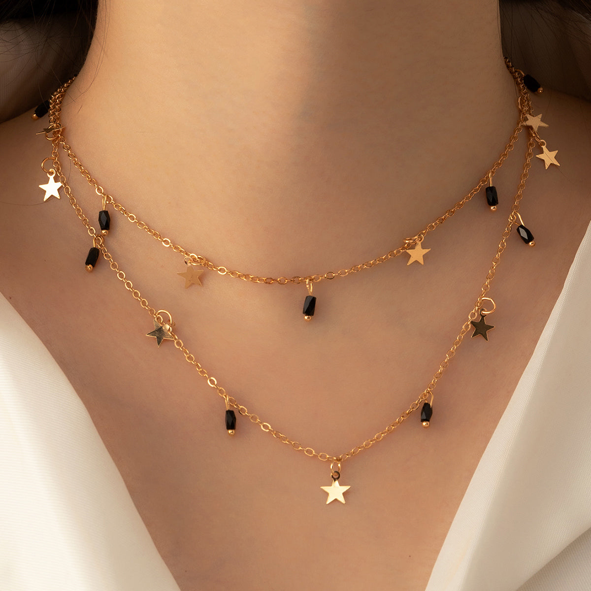 Geometric Star Alloy Layered Necklace Fashion Statement Jewelry