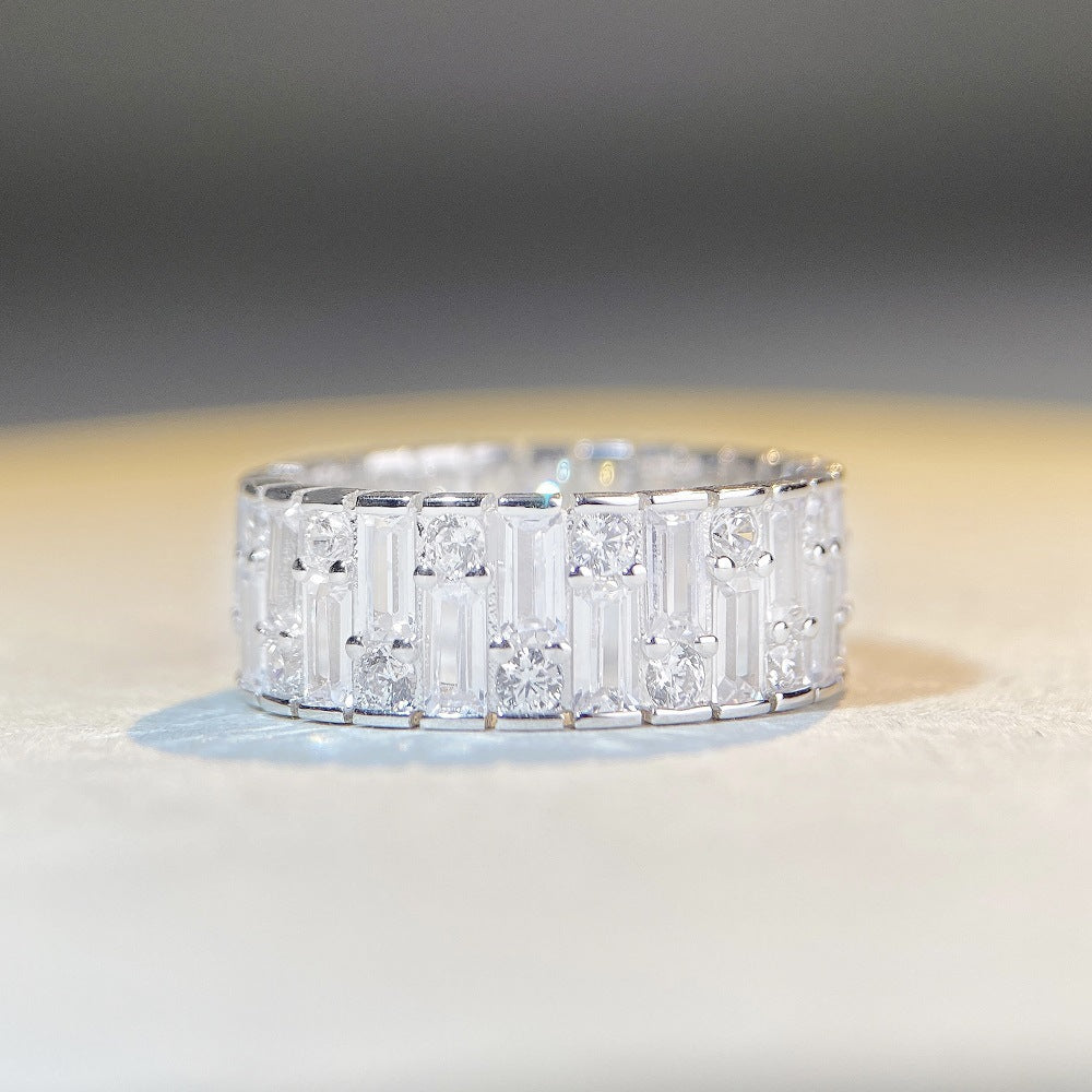 Geometric Sterling Silver Zircon Couple Rings - Unique Design, Non-Tarnish