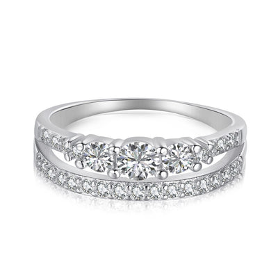 Geometric Sterling Silver Zircon Double Layer Ring for Women