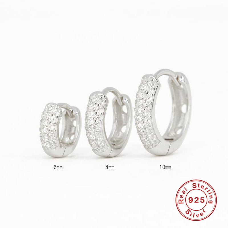 Geometric Sterling Silver Multi-Row Zircon Hoop Earrings
