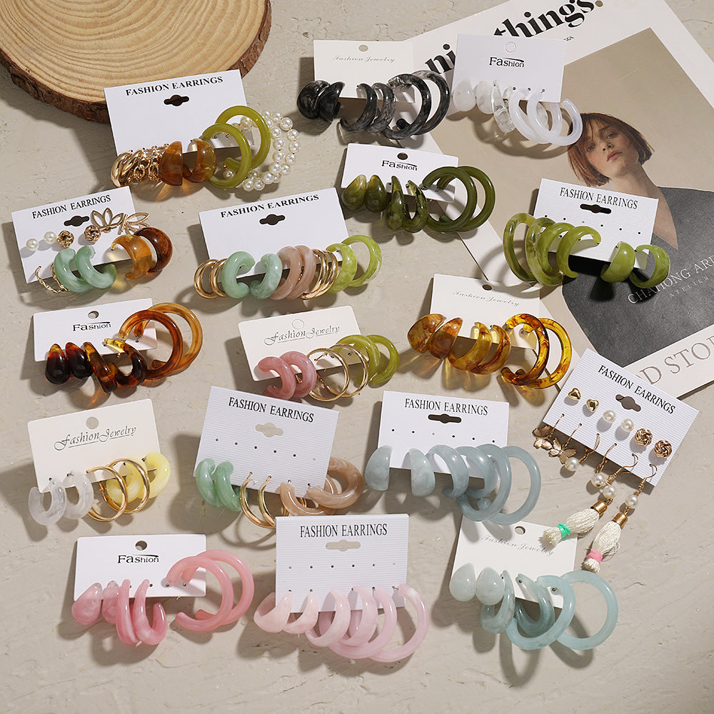 Geometric C-Shaped Earrings Set & Minimalist Hair Claw Clips Collection