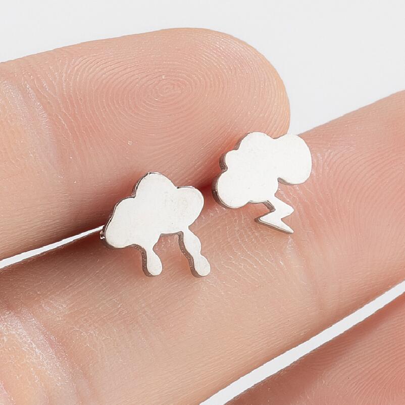 Geometric Titanium Steel Asymmetric Cloud Lightning Stud Earrings