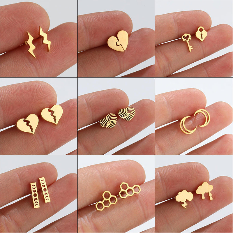 Geometric Titanium Steel Asymmetric Cloud Lightning Stud Earrings