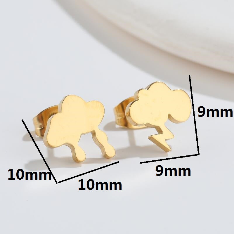 Geometric Titanium Steel Asymmetric Cloud Lightning Stud Earrings