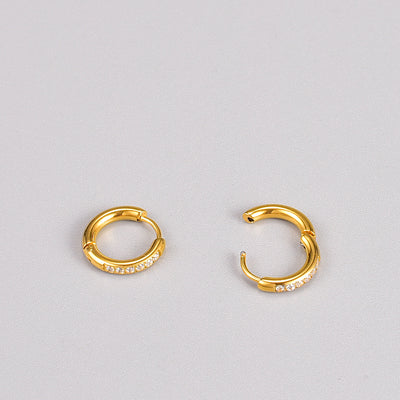 Gold Plated Geometric Titanium Steel Earrings with Rhinestones
