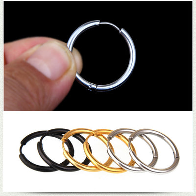 Fashion Geometric Titanium Steel Hoop Earrings for Men in Gold, Silver, and Black