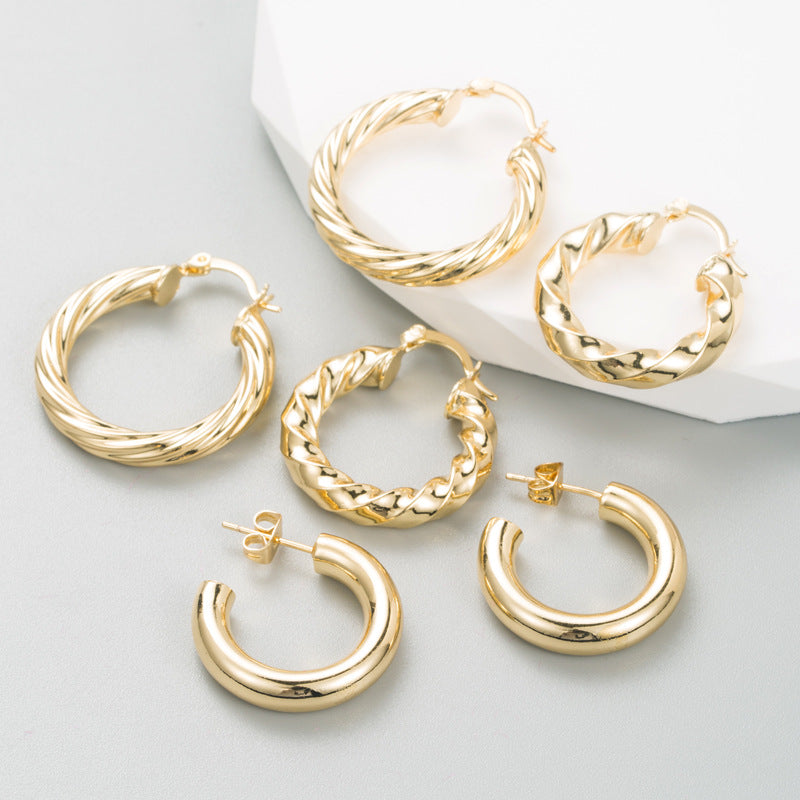 Geometric Titanium Steel Hoop Earrings with Gold Plating