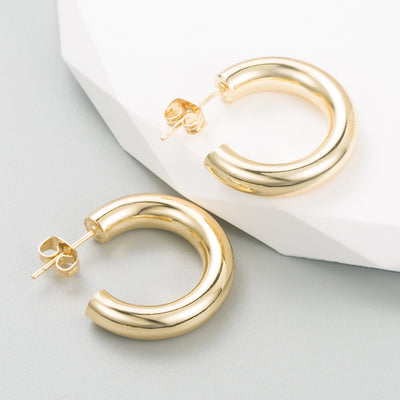 Geometric Titanium Steel Hoop Earrings with Gold Plating