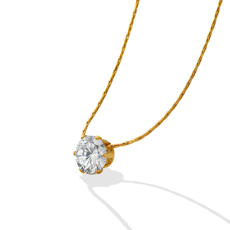 Fashion Geometric Titanium Steel Necklace with Zircon Pendant for Women