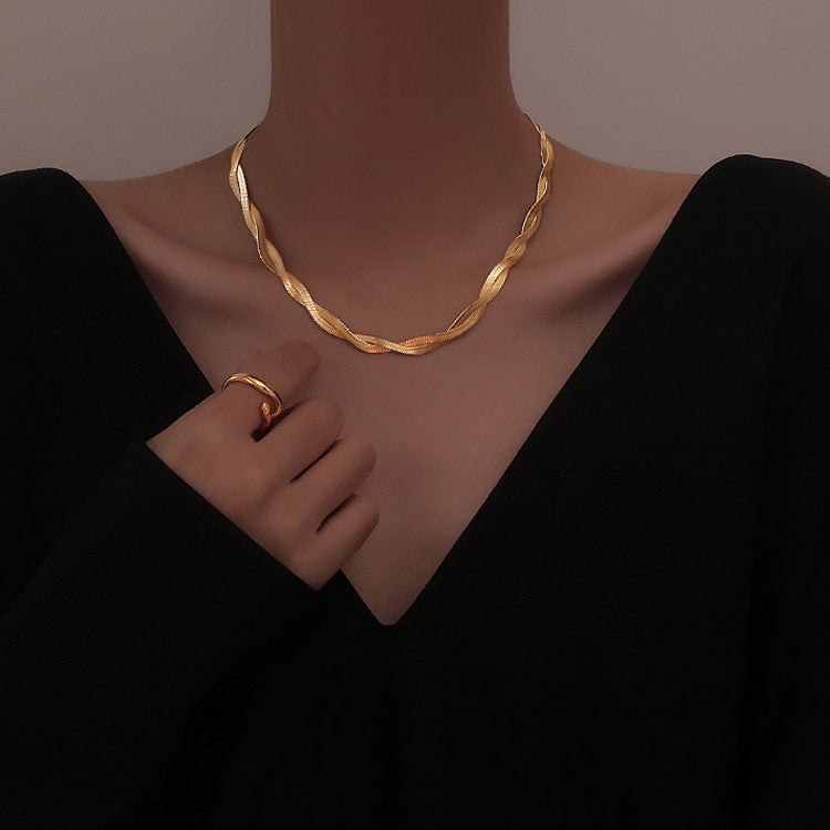 Fashion Geometric Gold Plated Braided Stainless Steel Necklace