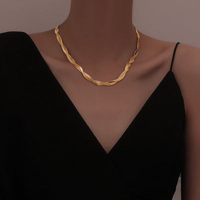 Fashion Geometric Gold Plated Braided Stainless Steel Necklace