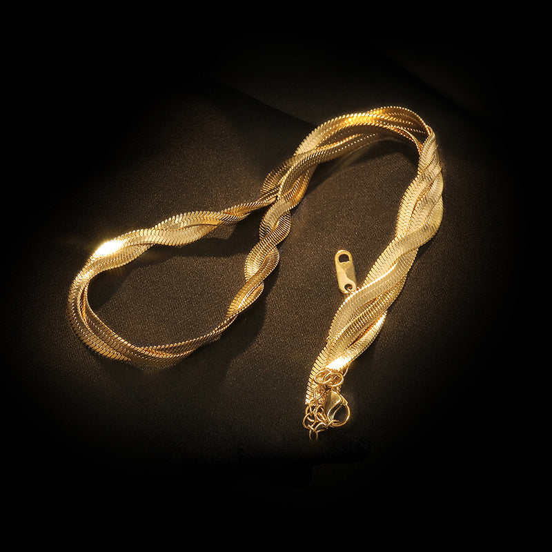 Fashion Geometric Gold Plated Braided Stainless Steel Necklace