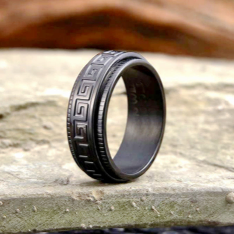 Fashion Geometric Titanium Steel Spinner Men's Ring - Stylish Anxiety Relief Couple Jewelry