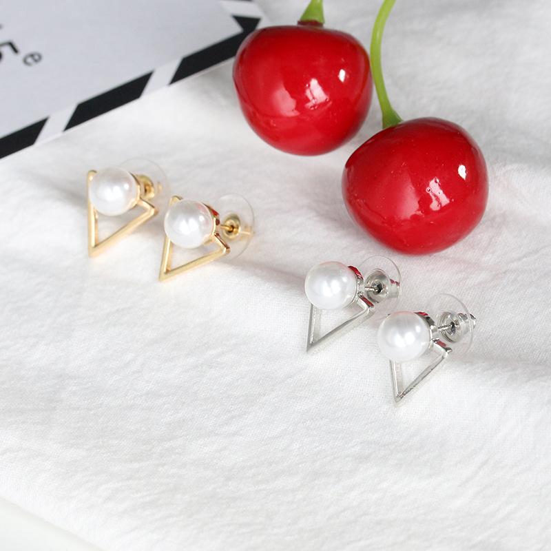 Geometric Triangle Pearl Stud Earrings Wholesale