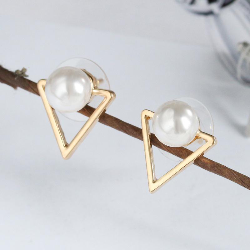 Geometric Triangle Pearl Stud Earrings Wholesale