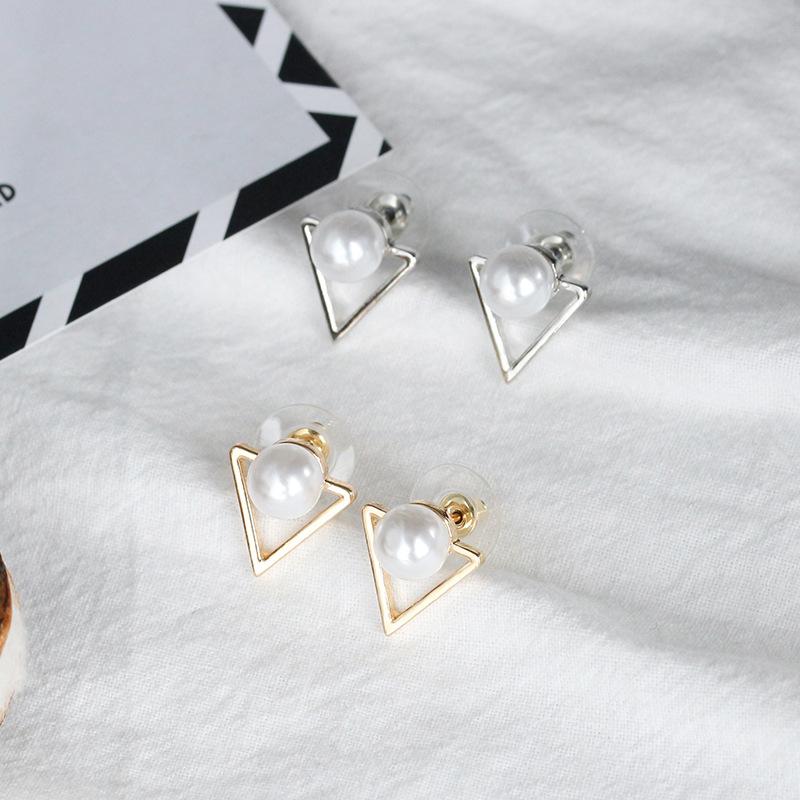Geometric Triangle Pearl Stud Earrings Wholesale