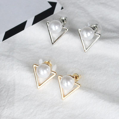 Geometric Triangle Pearl Stud Earrings Wholesale