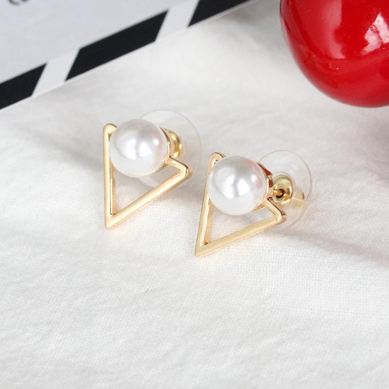 Geometric Triangle Pearl Stud Earrings Wholesale