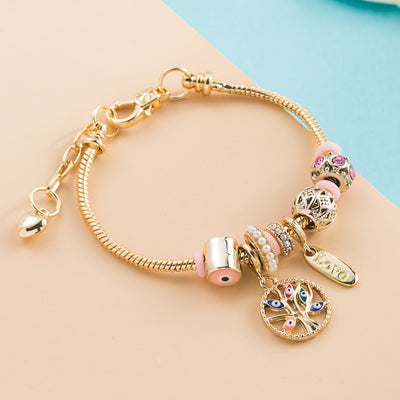 Fashion Gold Devil's Eye Rhinestone Alloy Bracelet with Tree of Life Charm