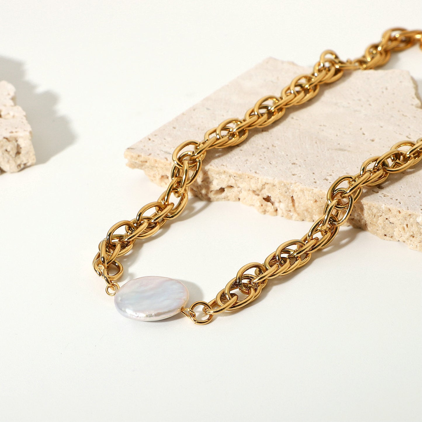 Gold-Plated Stainless Steel Pearl Chain Necklace