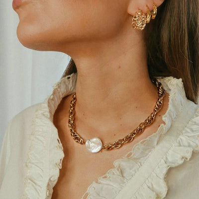 Gold-Plated Stainless Steel Pearl Chain Necklace