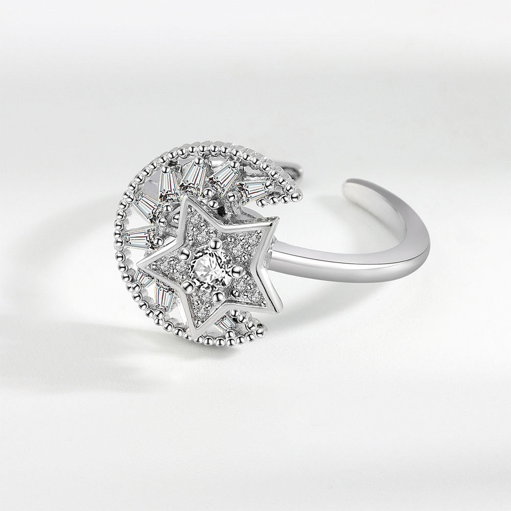 Adjustable Golden Star Moon Zircon Rotating Copper Ring