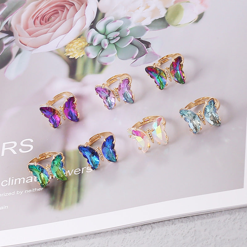 Fashion Gradient Butterfly Adjustable Copper Ring for Women