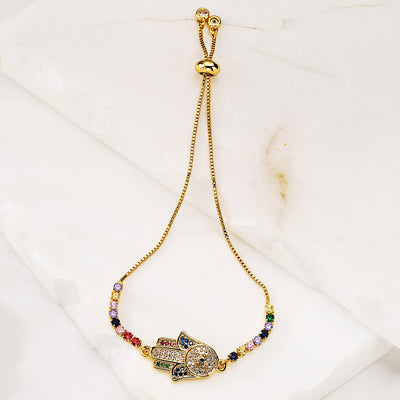 Hand of Fatima Gold Plated Zircon Geometric Bracelet for Women