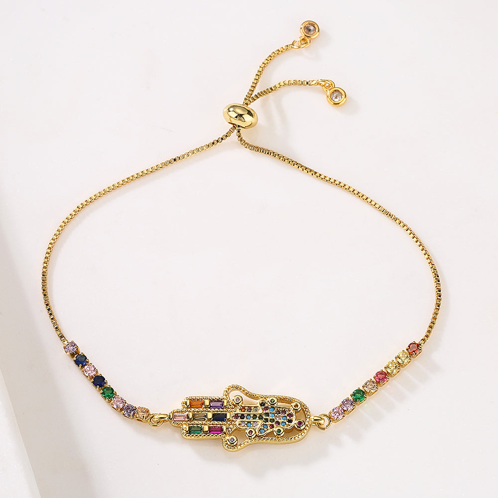 Hand of Fatima Gold Plated Zircon Geometric Bracelet for Women