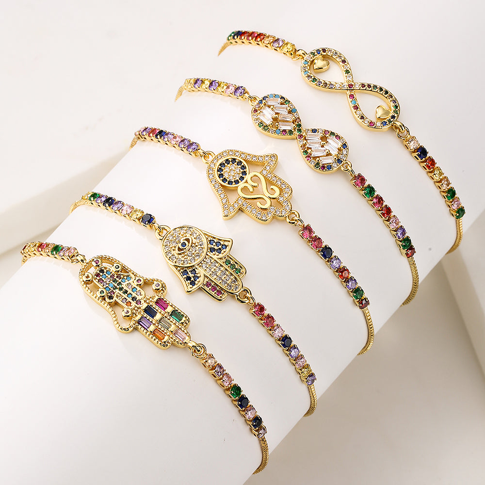 Hand of Fatima Gold Plated Zircon Geometric Bracelet for Women