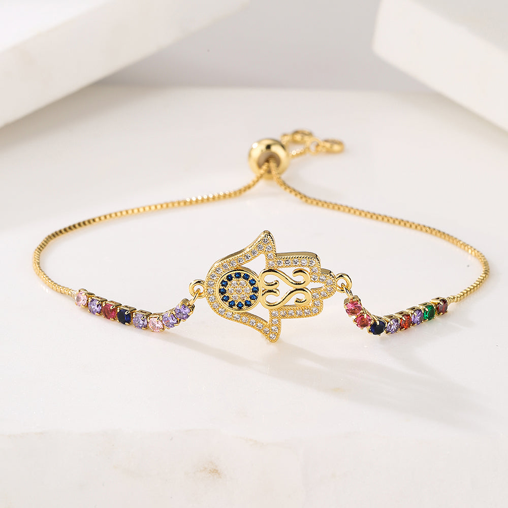 Hand of Fatima Gold Plated Zircon Geometric Bracelet for Women