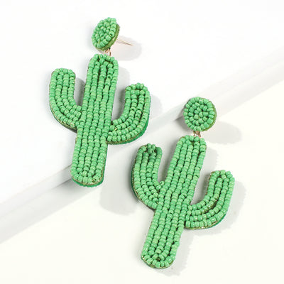 Handmade Cactus Beaded Statement Earrings
