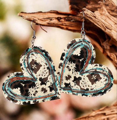Fashion Heart-Shaped Double-Sided Leopard Print PU Leather Earrings