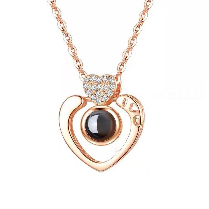 Fashion Heart Shape Alloy Copper Plating Hollow Out Inlay Glass Bead Zircon Women'S Pendant Necklace 1 Piece