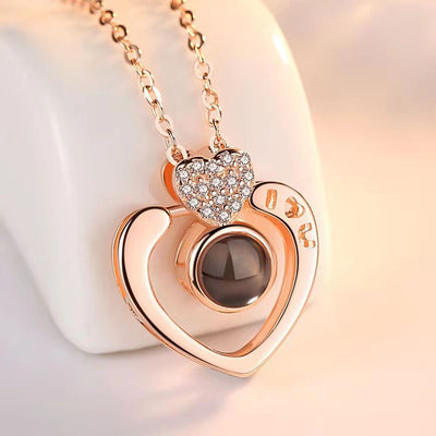 Fashion Heart Shape Alloy Copper Plating Hollow Out Inlay Glass Bead Zircon Women'S Pendant Necklace 1 Piece