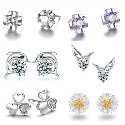 Fashion Heart Shape Zircon Stud Earrings with 925 Silver Needle