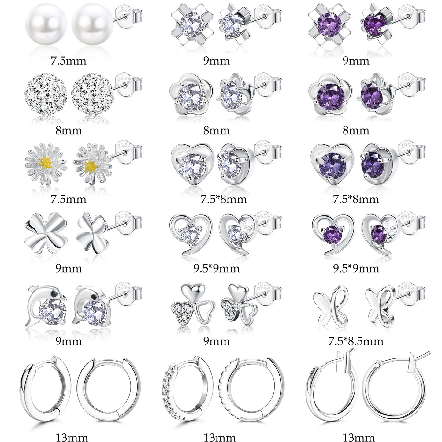 Fashion Heart Shape Zircon Stud Earrings with 925 Silver Needle