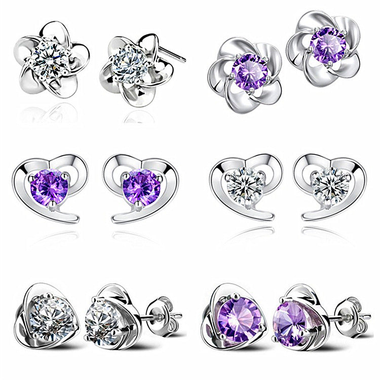 Fashion Heart Shape Zircon Stud Earrings with 925 Silver Needle