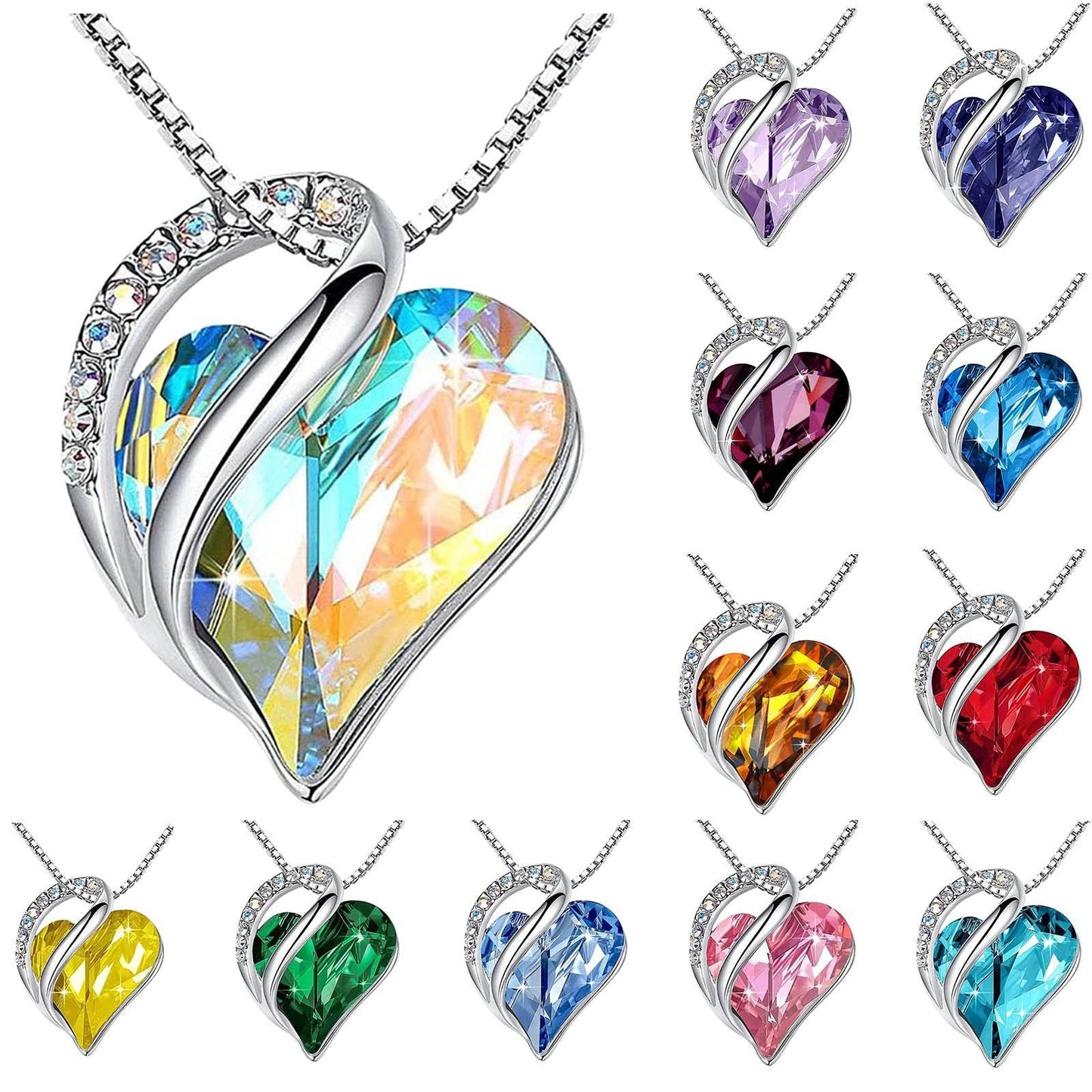 Heart Shape Crystal Birthstone Pendant Necklace