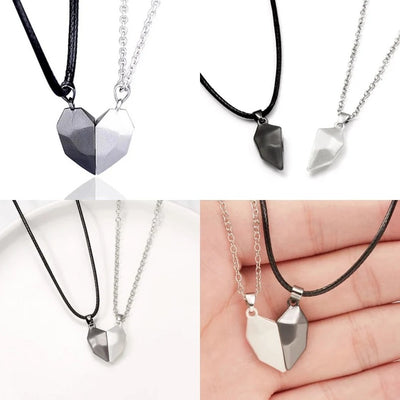 Heart Shape Magnetic Couple Pendant Necklace Set - Alloy Plated Wish Stone Design