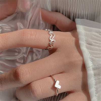 Heart Shape Hollow Out Open Ring Set - Minimalist Design