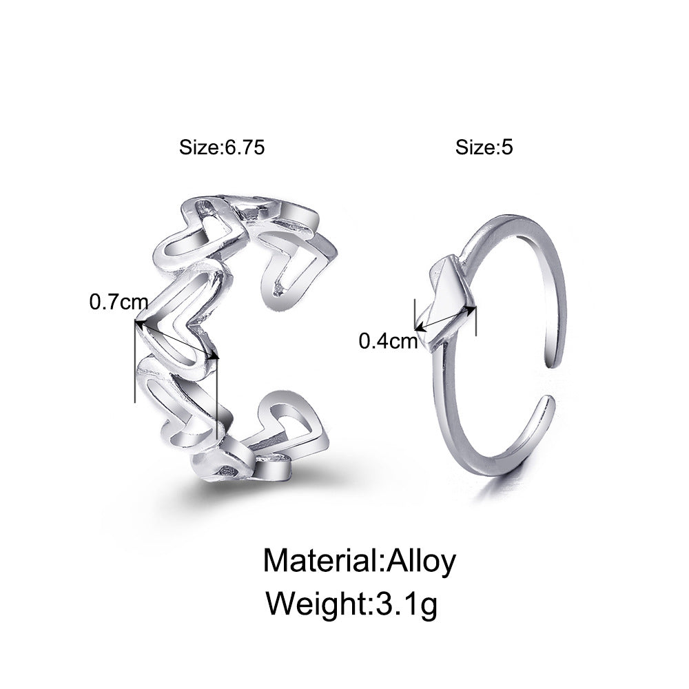 Heart Shape Hollow Out Open Ring Set - Minimalist Design