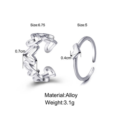 Heart Shape Hollow Out Open Ring Set - Minimalist Design