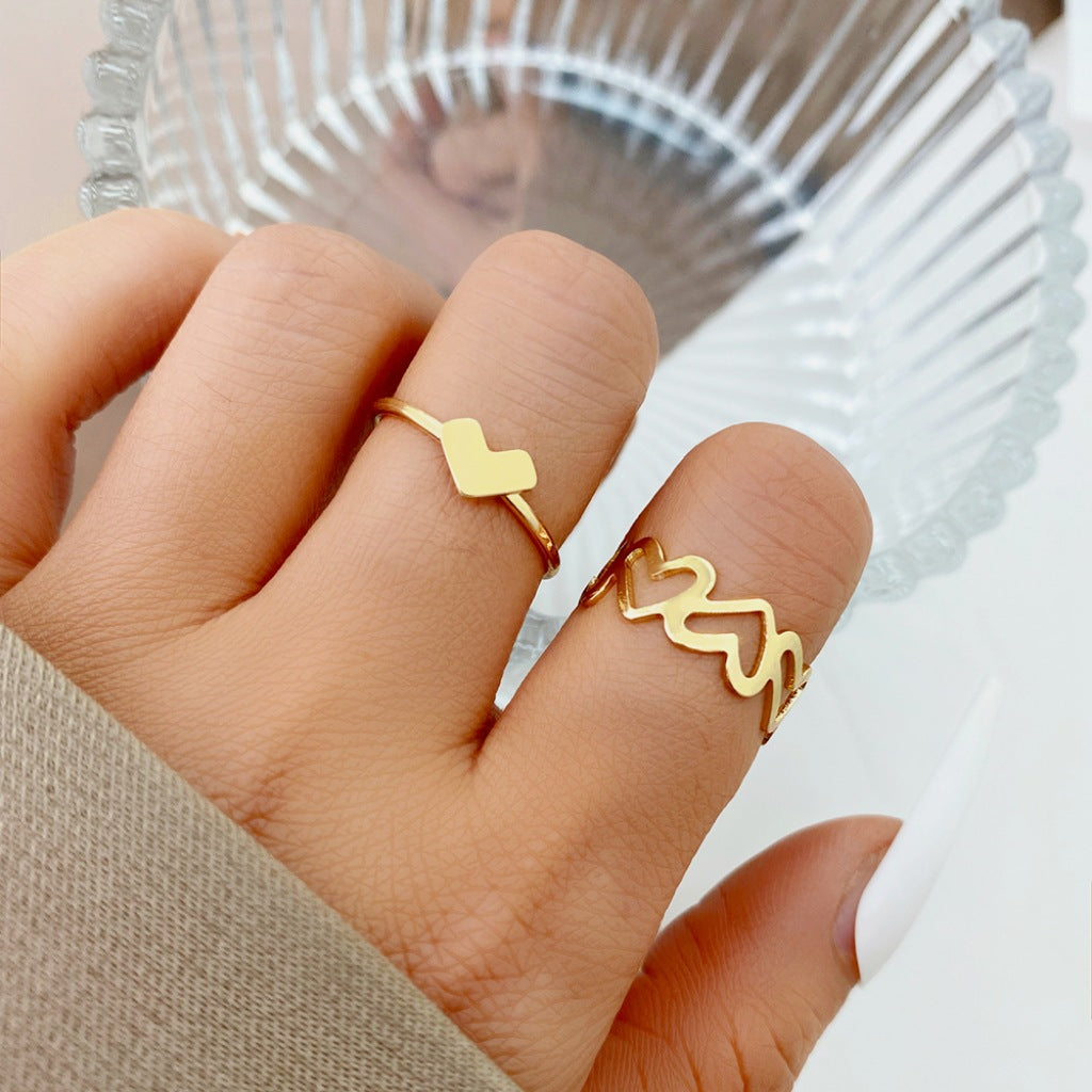 Heart Shape Hollow Out Open Ring Set - Minimalist Design