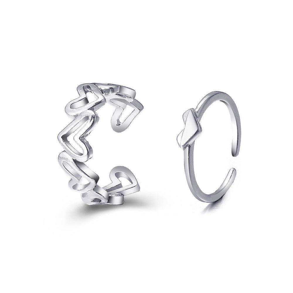 Heart Shape Hollow Out Open Ring Set - Minimalist Design