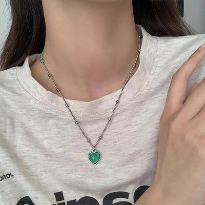 Fashion Color-Changing Heart Pendant Titanium Steel Necklace for Women