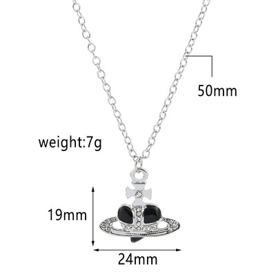 Heart Shape Alloy Pendant Necklace with Rhinestone Inlay and Glass Planet Charm