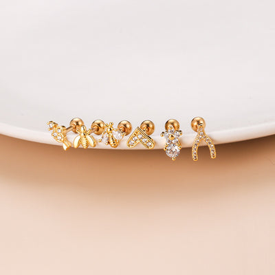 Heart Shape Bee Zircon Stainless Steel Ear Studs