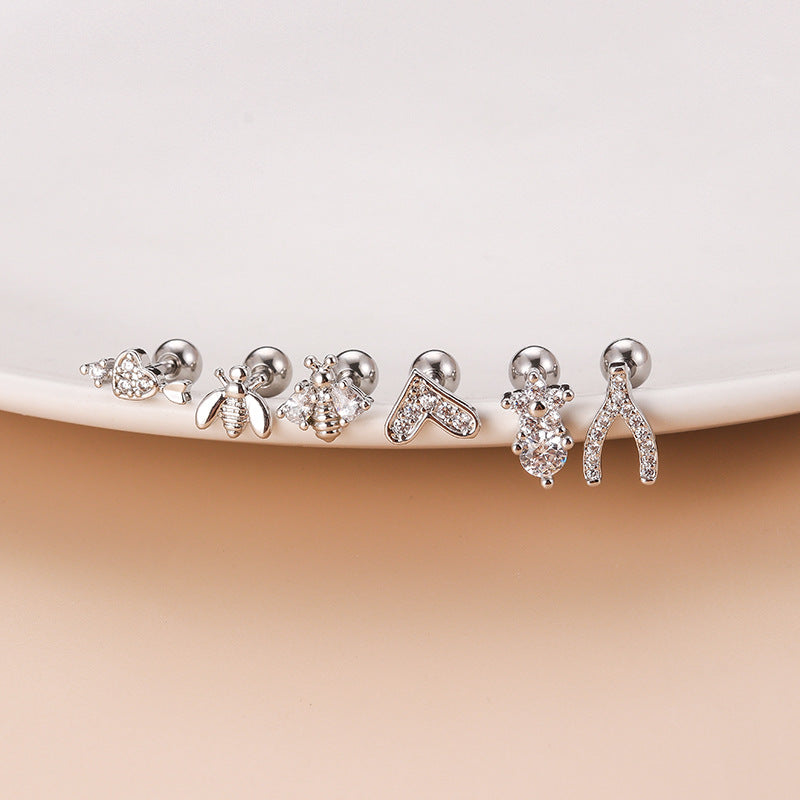 Heart Shape Bee Zircon Stainless Steel Ear Studs