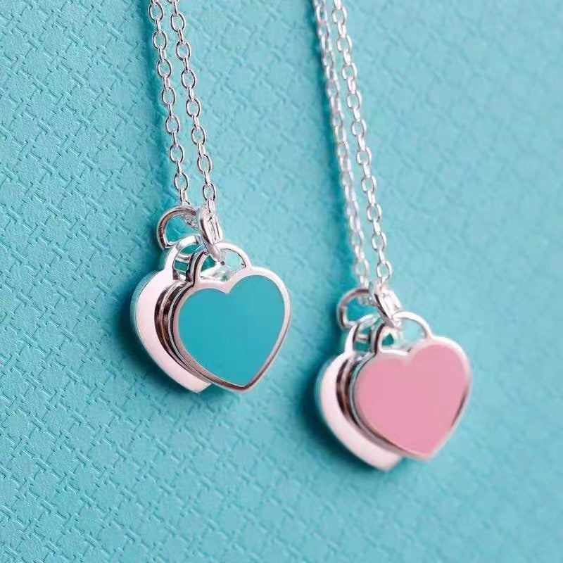 Heart Shape Enamel Pendant Necklace 925 Sterling Silver